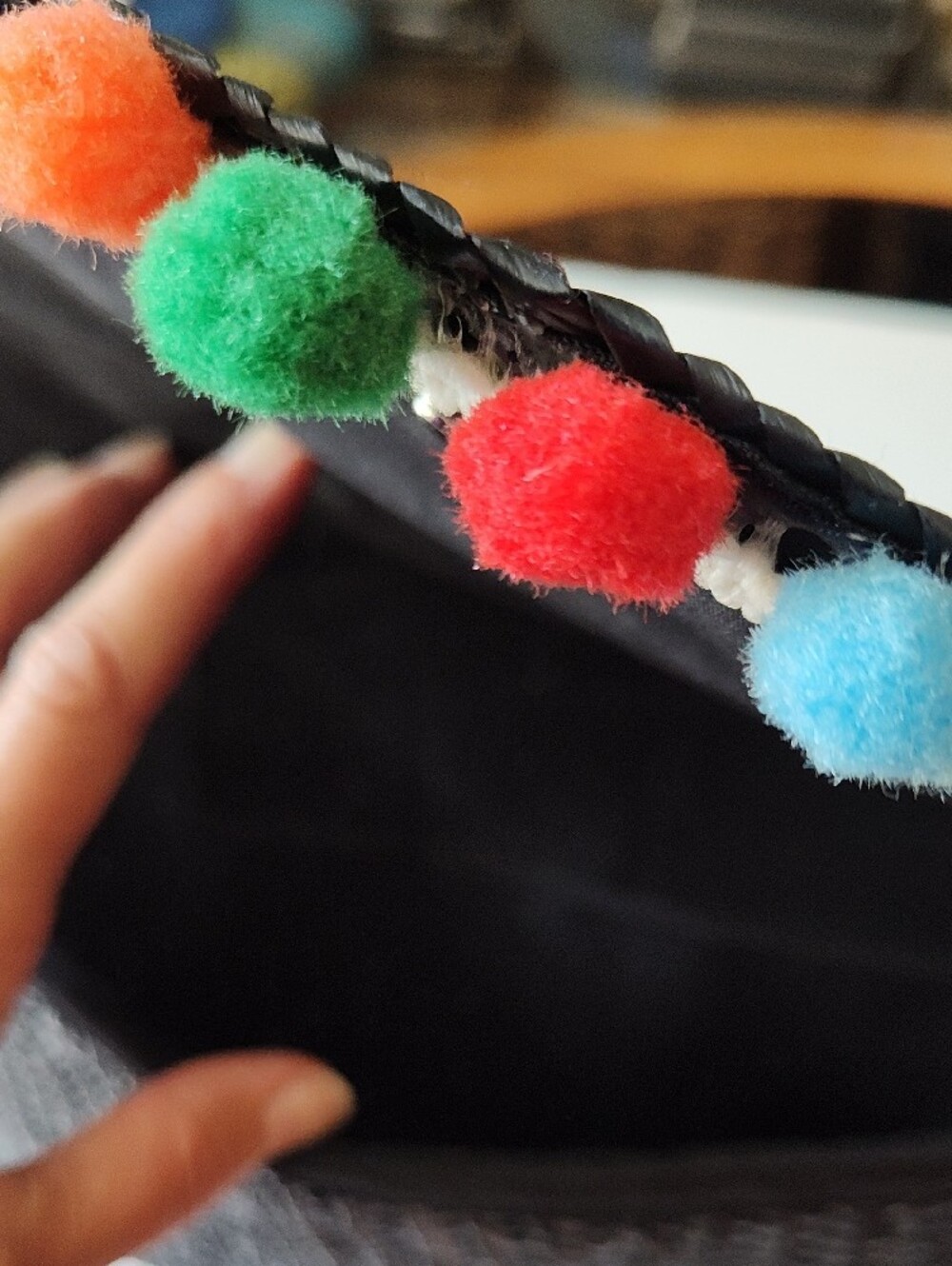 Black Straw Woven Multicolor Pom-Pom Clutch Purse - Picture 7 of 9